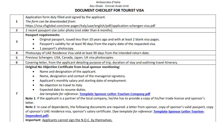 vfs italy dubai appointment, cost and visa italy requirements