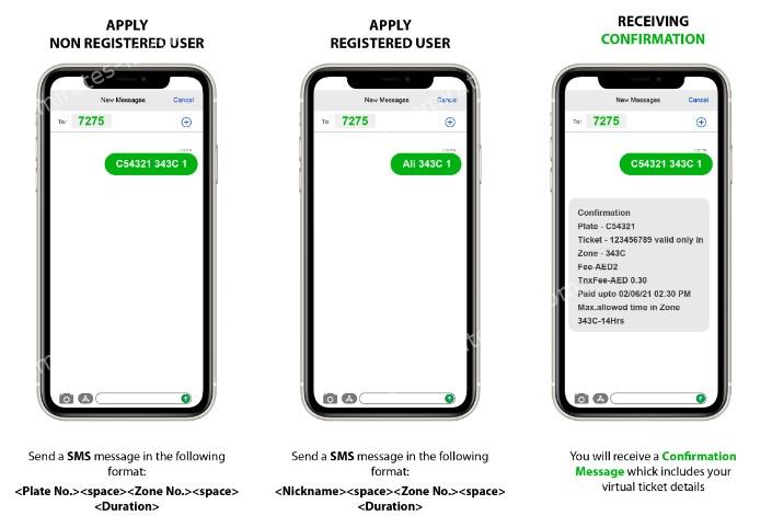 rta sms parking format in uae