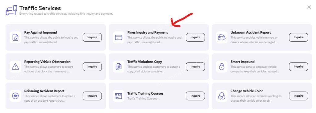 traffic fine check online in each emirate