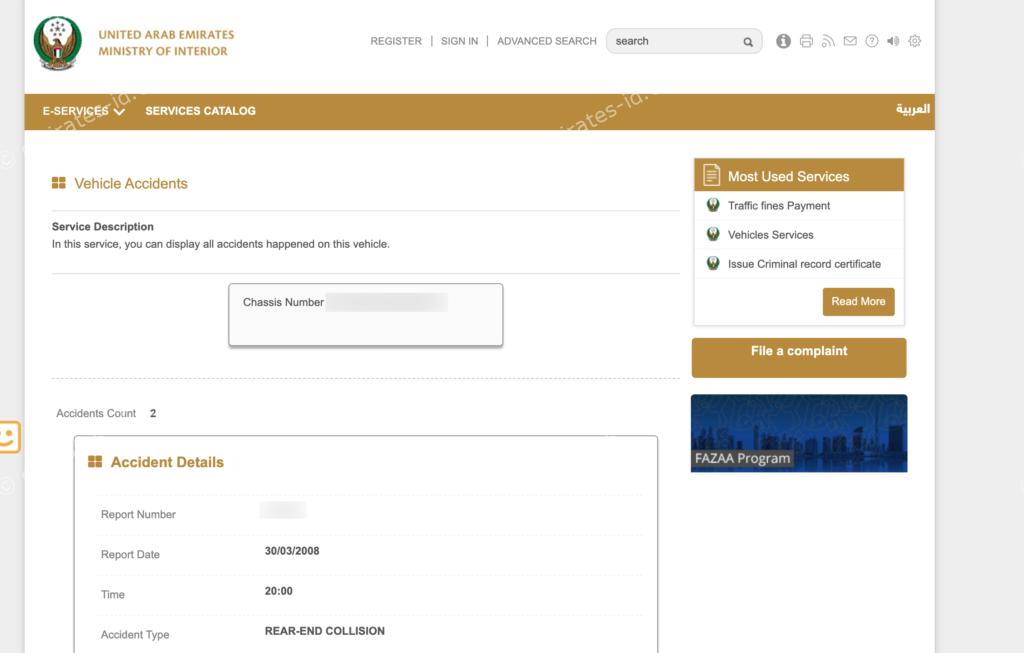 moi accident history check in UAE